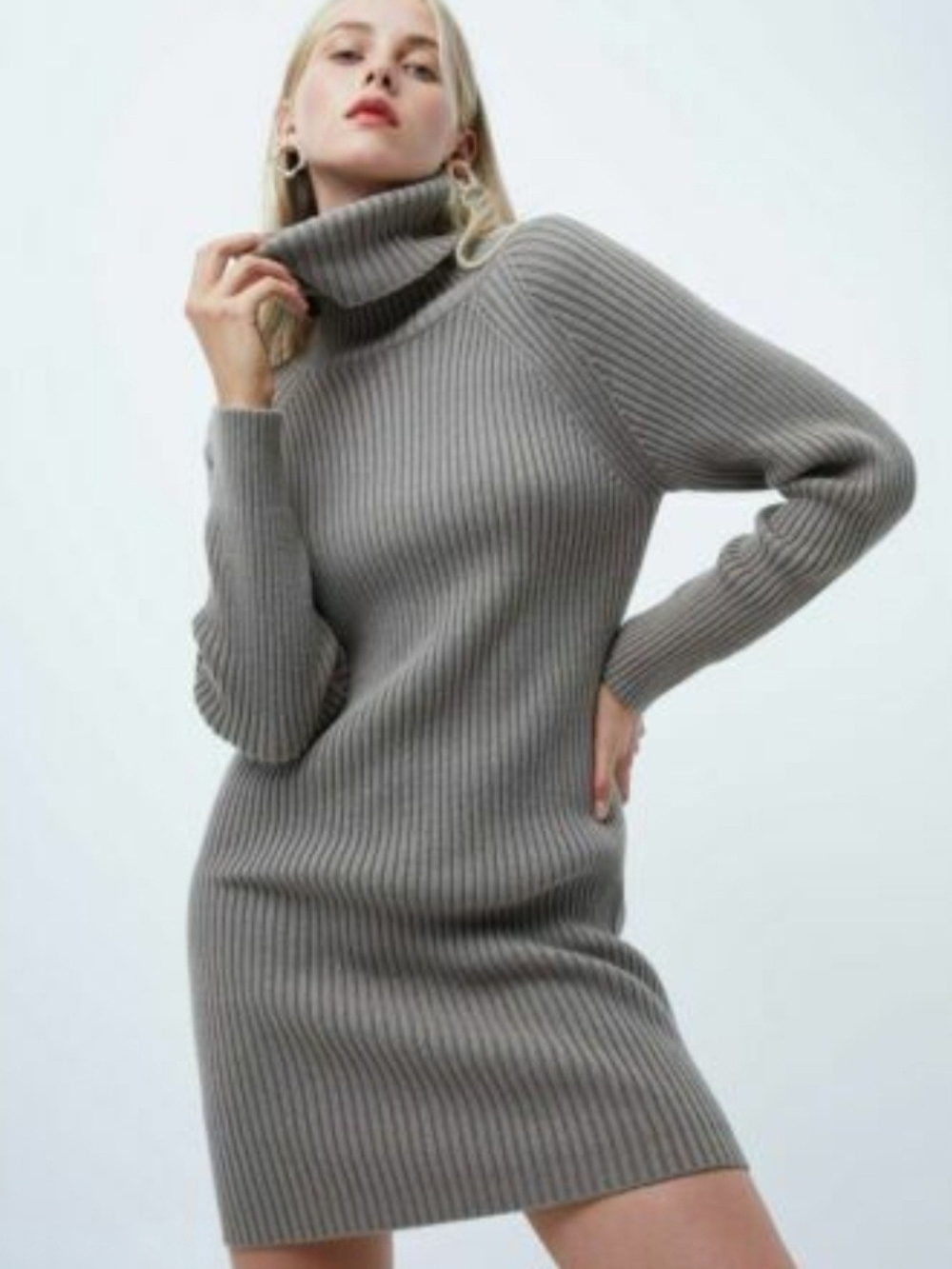 French Connection Ribbed Knit Cowl Neck Raglan Sweater Dress - Size S